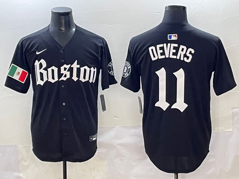 Men 2025 Boston Red Sox #11 Devers Black Five generations Joint Name Nike MLB Jersey style 23